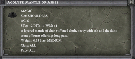 ACOLYTE MANTLE OF ASHES item card